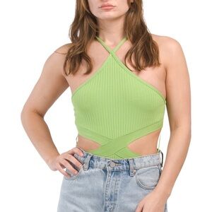 ZARA NWT ribbed cut out bodysuit size L  green